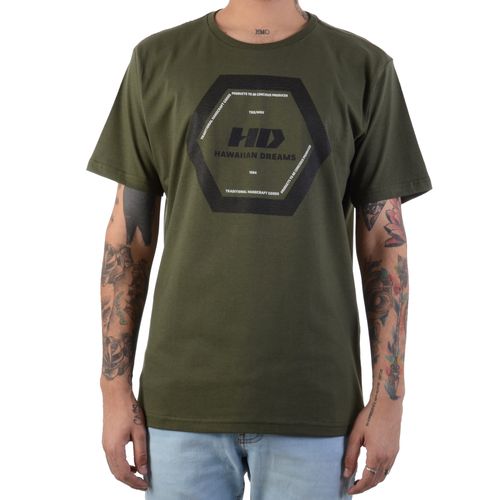 Camiseta Masculina Hd Estampada Hexagonal - MILITAR / P