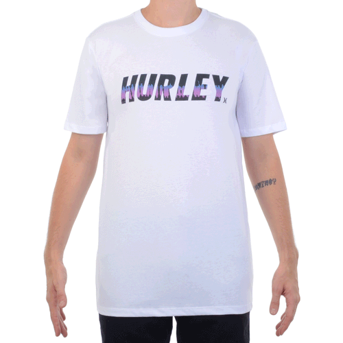 Camiseta Masculina Hurley BootLeggers Logo Purple - BRANCO / P