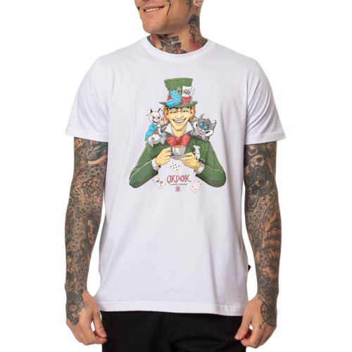 Camiseta-Masculina-Okdok-Artistic-Mad-Hatter-BRANCO