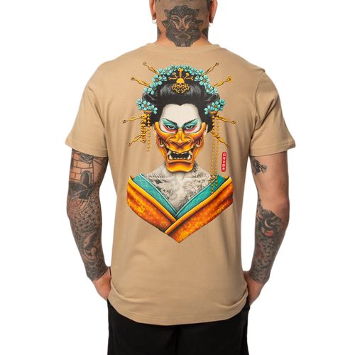 Camiseta-Masculina-Okdok-Artistic-Gueixa-BEGE